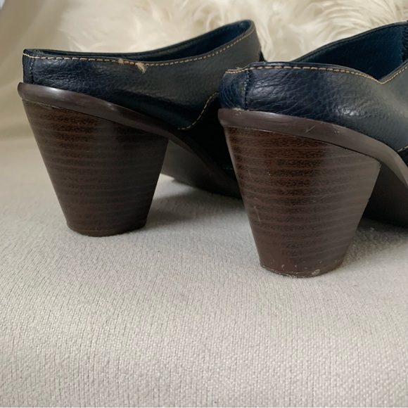 Western Navy Blue Leather Suede Studded Mule Heels - Picture 10 of 13